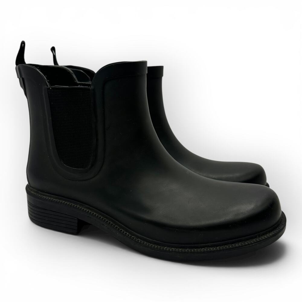 Madewell Black Rubber Chelsea Rain Boots Pull Tab Style E2292 Size 6